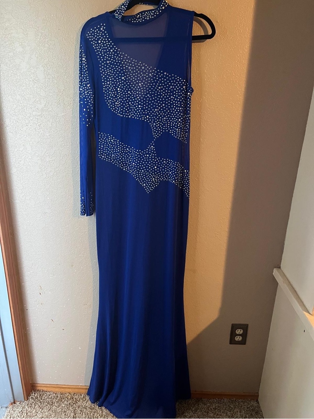 Blue One-Sleeve Evening Gown with Crystal Detail